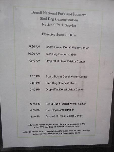 Dog Sled Timetable