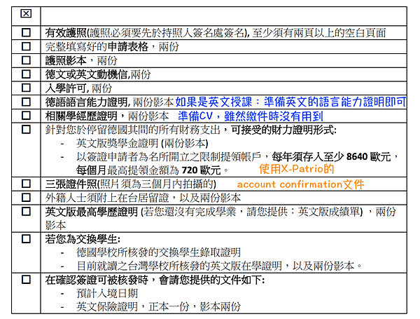 德國學生簽證需要哪些文件