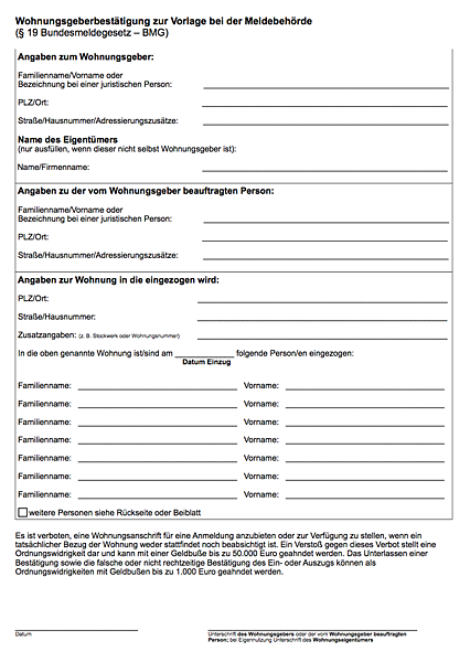 Wohungsgeberbestätigung 慕尼黑入籍（登記入籍）