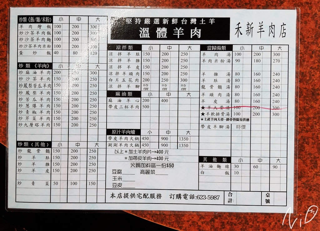 20220123 高雄岡山 禾新羊肉 menu