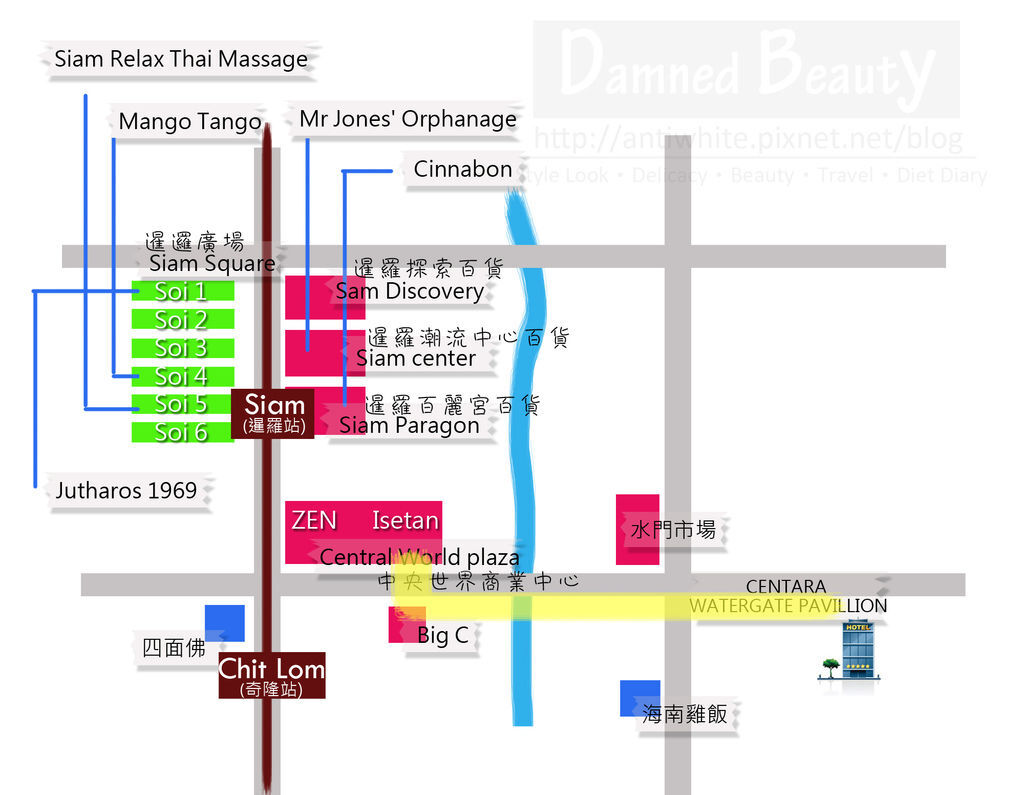 泰國曼谷必買零食購物曼谷住宿推薦方便捷運Centara Watergate Pavillion Hotel BangkokSiam Square siam center siam paragon 暹羅廣場地圖 central world big C 海南雞飯水門市場01