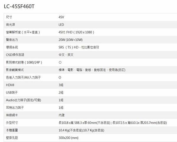 SHARP夏普45吋液晶顯示器-LC-45SF460T-3 SHARP夏普45吋液晶顯示器-LC-45SF460T-3