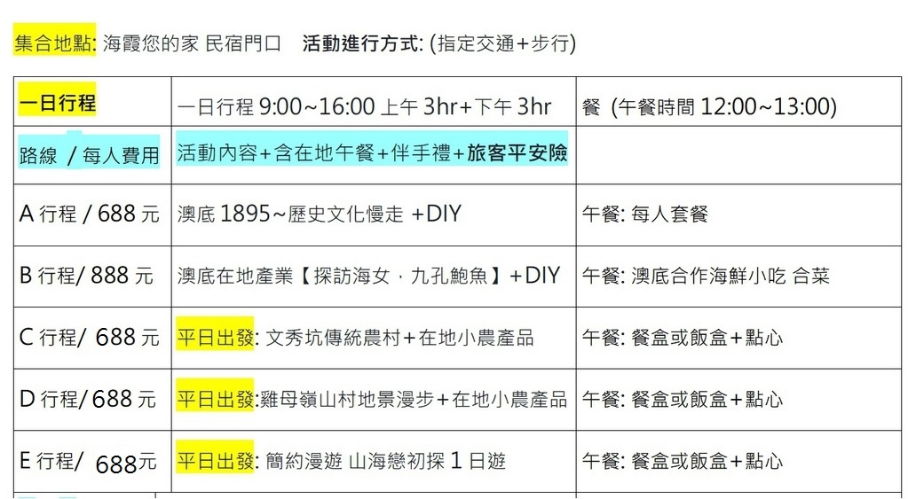 2020-2024澳底山海戀深度體驗~海霞您的家 特別規劃