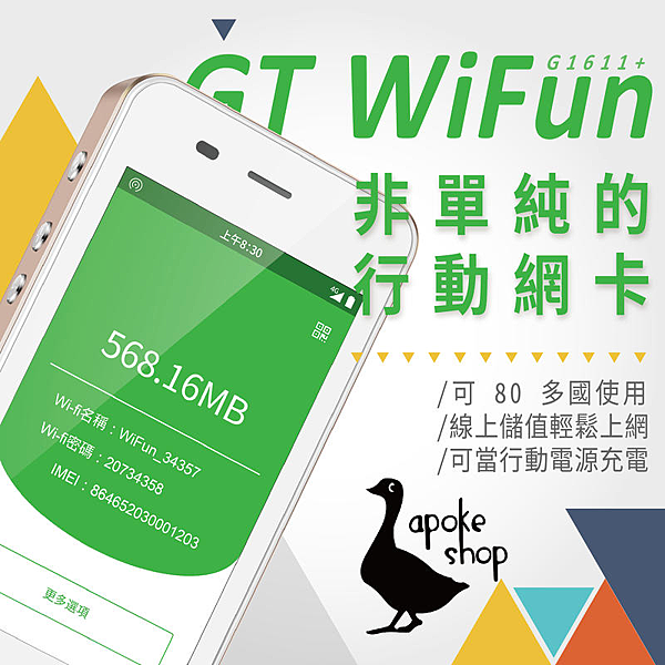 台灣公司貨 WiFun G1611+ （ 開通即送 3GB 全球流量 ） 不用管頻段，全世界 80 多國都支援，真正環遊世界 Wi -Fi 機