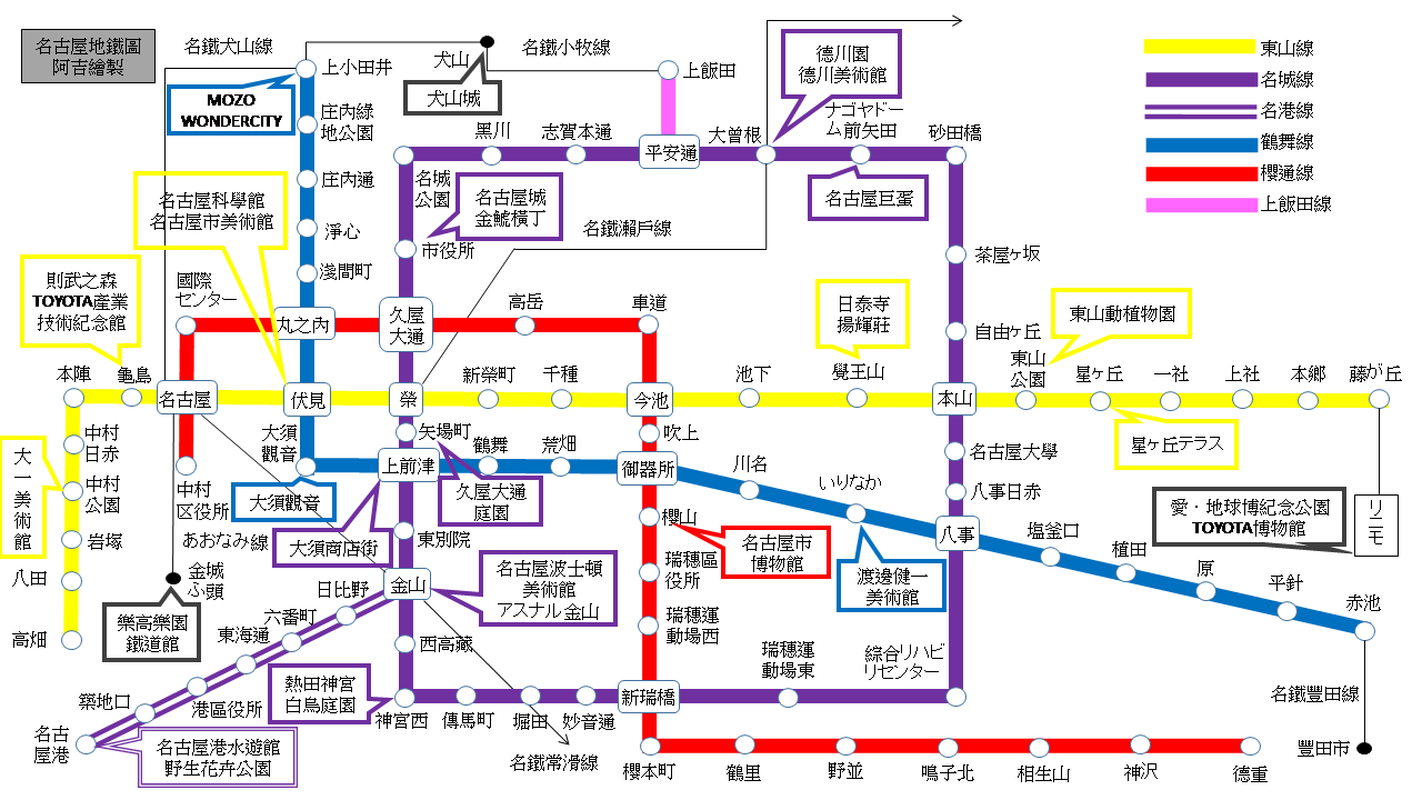 名古屋地鐵景點路線圖