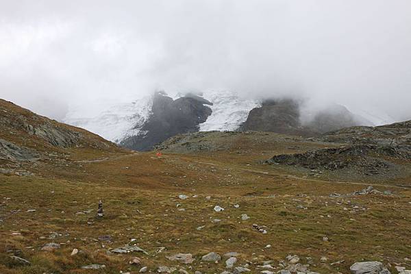 雪山+濃霧讓褐黃的草地顯得更加寂寥