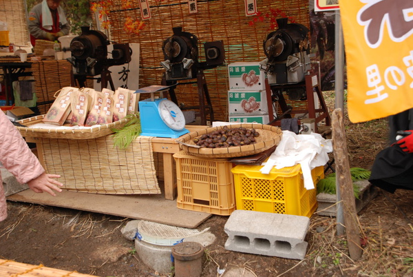 遇到賣栗子的~丹波好像很有名..請看他有多大顆