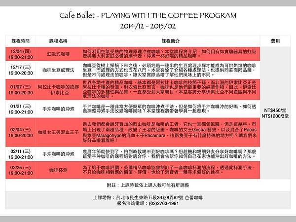 2014冬天咖啡課程 2014冬天咖啡課程