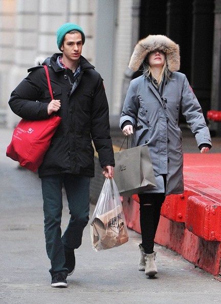 Emma+Stone+Andrew+Garfield+Stoll+Through+Tribeca+Canada+Goose+Puffer+Coats