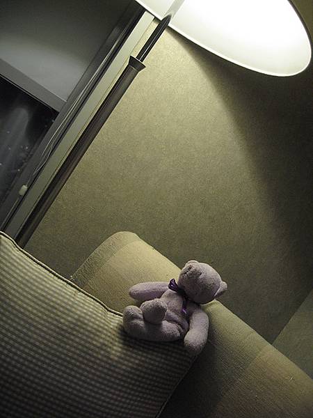 熊熊在燈下的沙發上蹺腳
