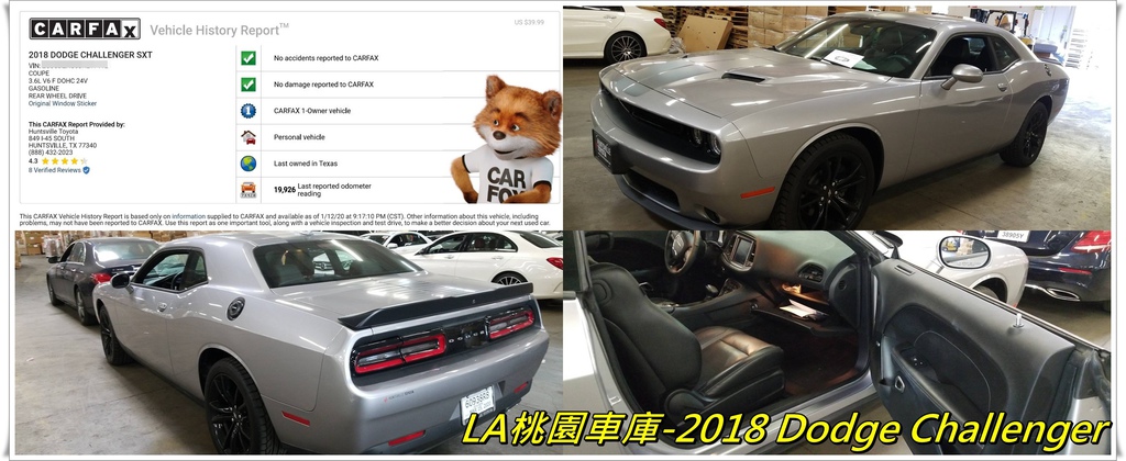 這台Dodge Challenger道奇挑戰者美金車價$25,800您只需要乘以2在乘以台幣的價格,這台Dodge Challenger道奇挑戰者LA桃園車庫代辦進口車回台灣約$155萬元,當然這只是比較初步精簡的計算方式,經過LA桃園車庫的評估計算會更便宜一些喔!有興趣的朋友可以加入好友與LA桃園車庫聯繫唷!!