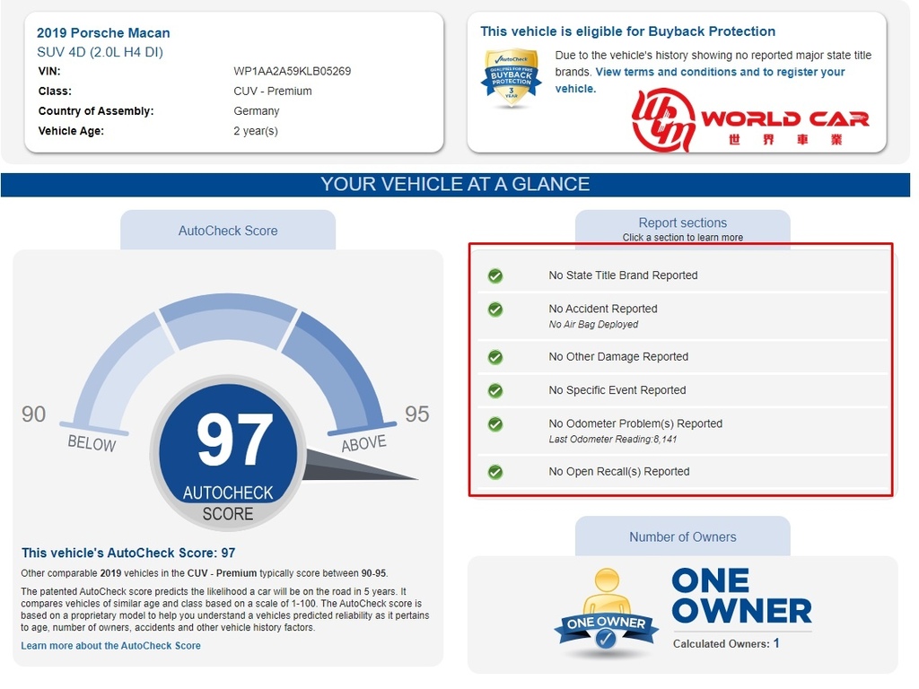 代辦porsche Macan外匯車Autocheck報告介紹
