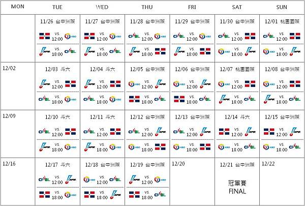 2013亞洲冬季棒球聯盟賽程