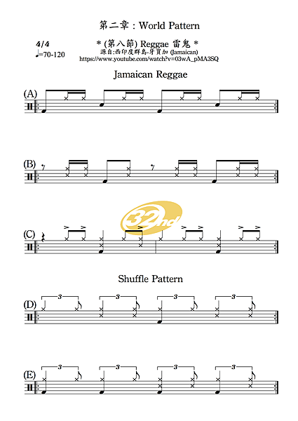 雷鬼Reggae鼓的基本型態