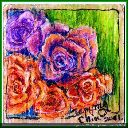 教學示範 / 在厚紙板上畫粉蠟筆玫瑰花
