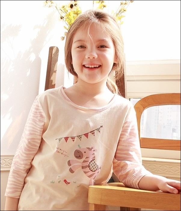 韓國withorganic有機棉春夏家居服_七分袖粉紅淘氣斑馬 韓國withorganic有機棉春夏家居服_七分袖粉紅淘氣斑馬