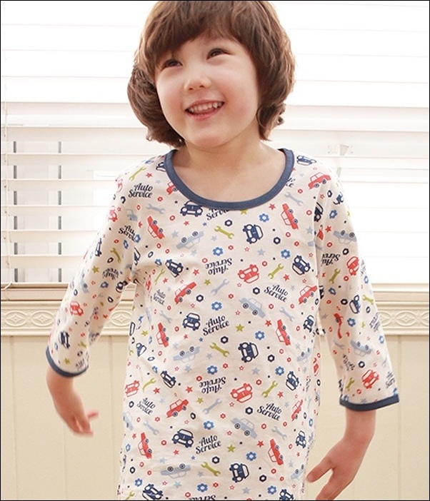 韓國withorganic有機棉春夏家居服_七分袖深藍領紅藍車 韓國withorganic有機棉春夏家居服_七分袖深藍領紅藍車