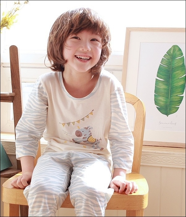 韓國withorganic有機棉春夏家居服_七分袖藍色淘氣斑馬 韓國withorganic有機棉春夏家居服_七分袖藍色淘氣斑馬