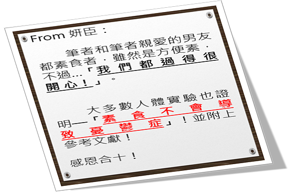SARA-妍臣-素食不會導致憂鬱症 SARA-妍臣-素食不會導致憂鬱症