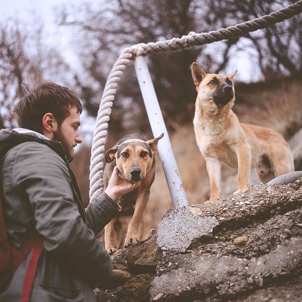 Kirill with dogs