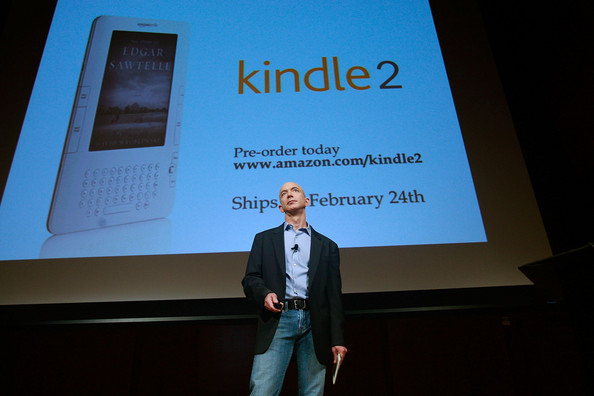 Amazon.com founder and CEO Jeffrey P. Bezos speaks at an event unveiling the new Amazon Kindle 2.bmp