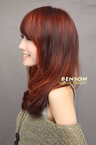 橘紅色調點綴上艷麗區塊染髮設計@尚洋髮型班森設計師