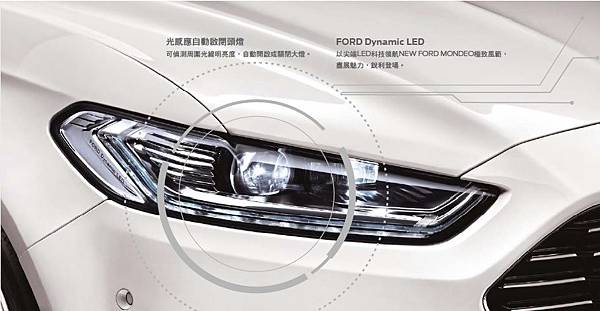 【圖六】Ford Mondeo配備的主動式LED智慧頭燈整合了自動遠光燈(Automatic High Beams, AHB)及頭燈主動式轉向照___.jpg