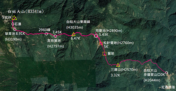 白姑大山步道GPS地圖