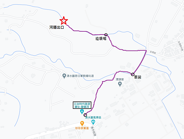 「河道出口」返回龍蟠洞路線Map