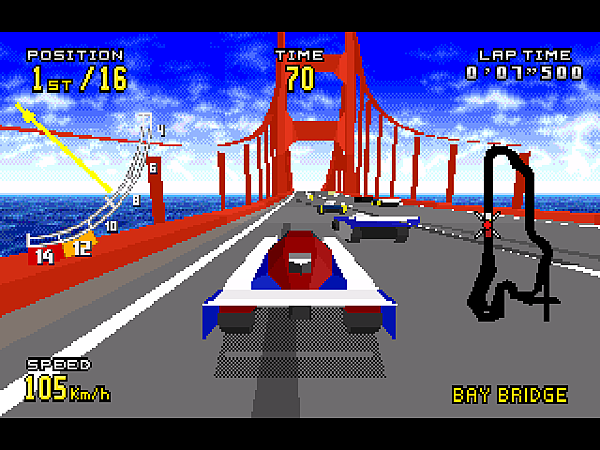 M(1994.12.16 發售的 32X 版 Virtua Racing DELUXE，新增了車型與賽道。)