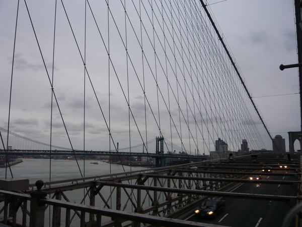 Manhattan Bridge is in the distance. Taken from Brooklyn Bridge.