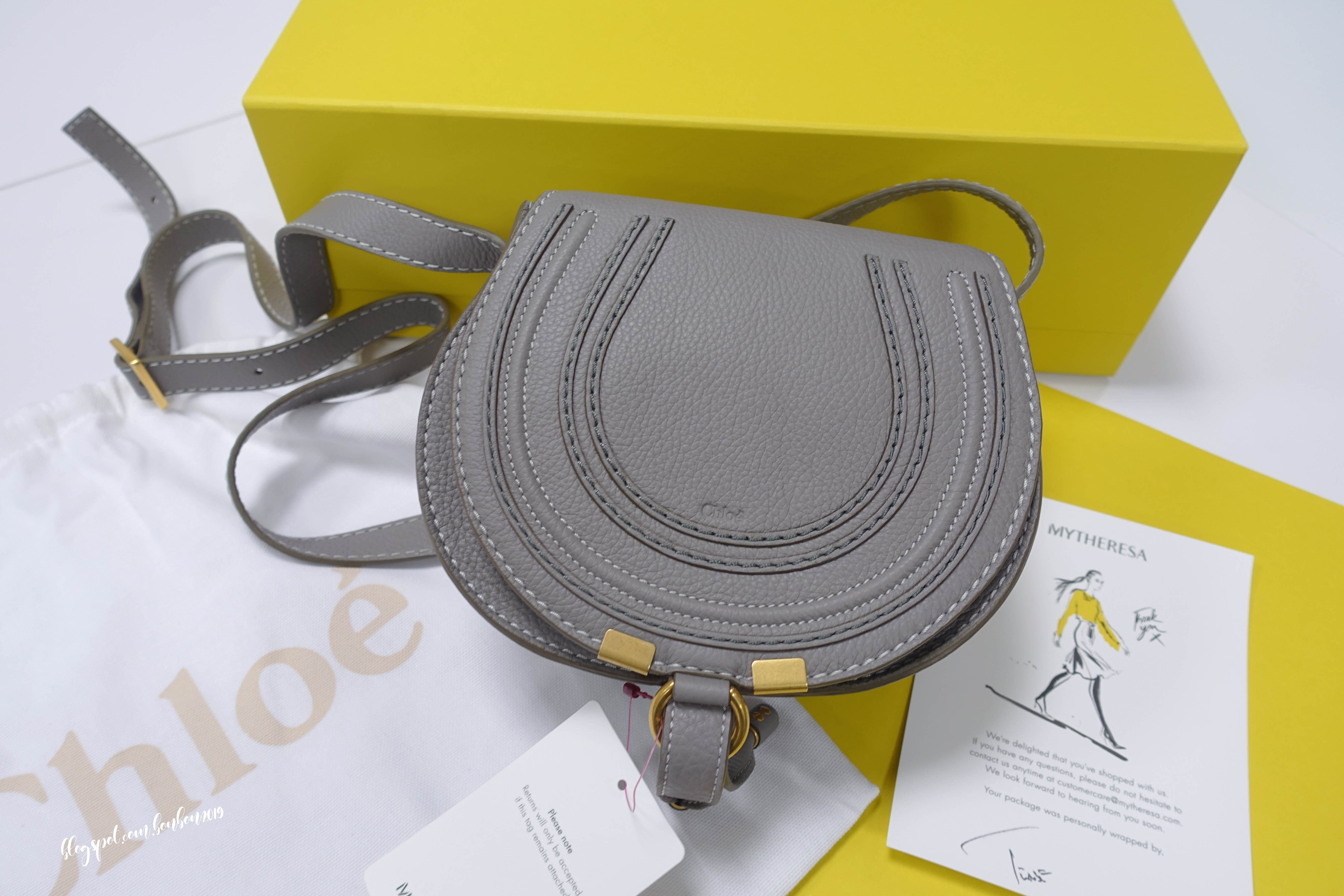 CHLOE大象灰鈴鼓包 ‧ Mini Marcie Bag - Cashmere Grey_Mytheresa開箱