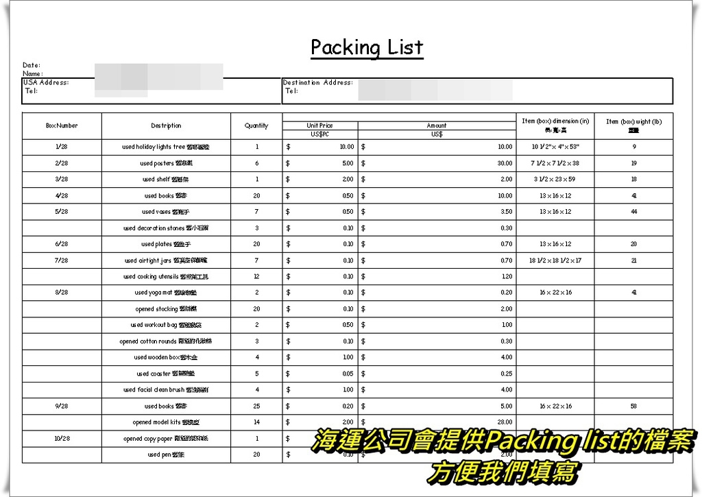 關於"Packing list"，為什麼要做這個呢?因為貨品進口到台灣，海關需要查驗，有了清單就可以幫助物品更快完成通關唷