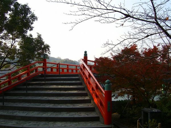 離開宇治神社後，我們要走朱紅色的朝霧橋跨過宇治川