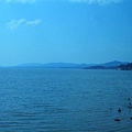 宍道湖是欣賞夕陽的名所，湖上充滿許多水鳥(這幾張都隔著車窗拍，所以色澤偏藍)