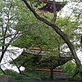 參道上可窺見位於上野動物園境內的舊寬永寺五重塔，此為1639年古河城主土井利勝捐獻的五重塔