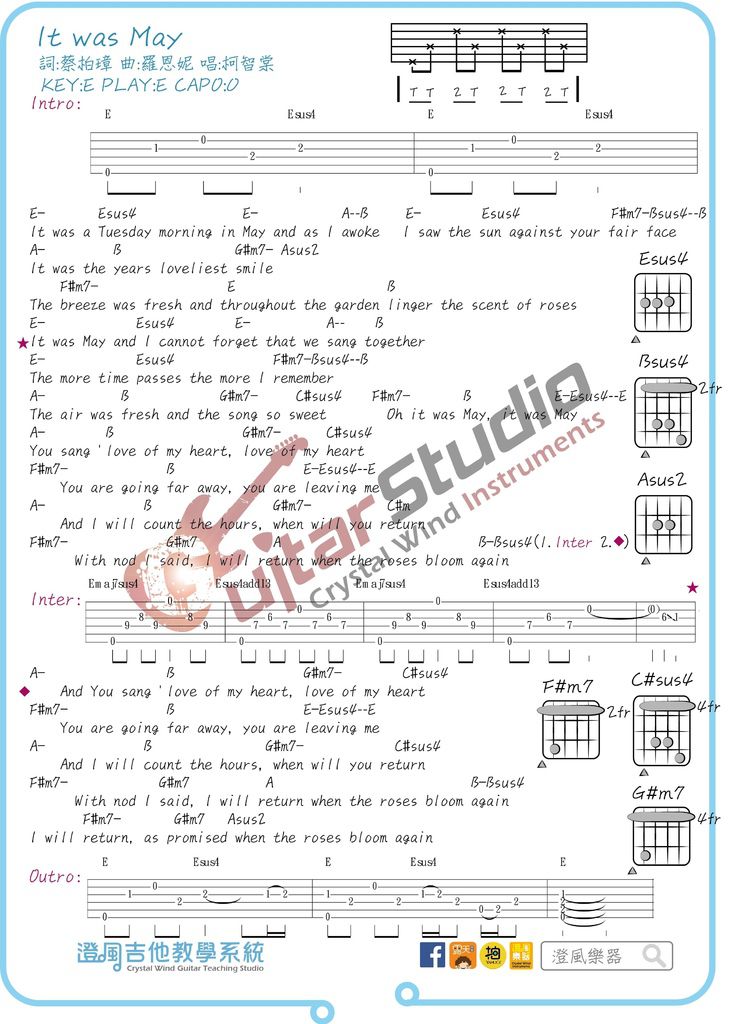 吉他譜 柯智棠 It Was May 含前奏 間奏 尾奏吉他六弦譜 澄風吉他教學系統 澄風吉他教學系統 痞客邦