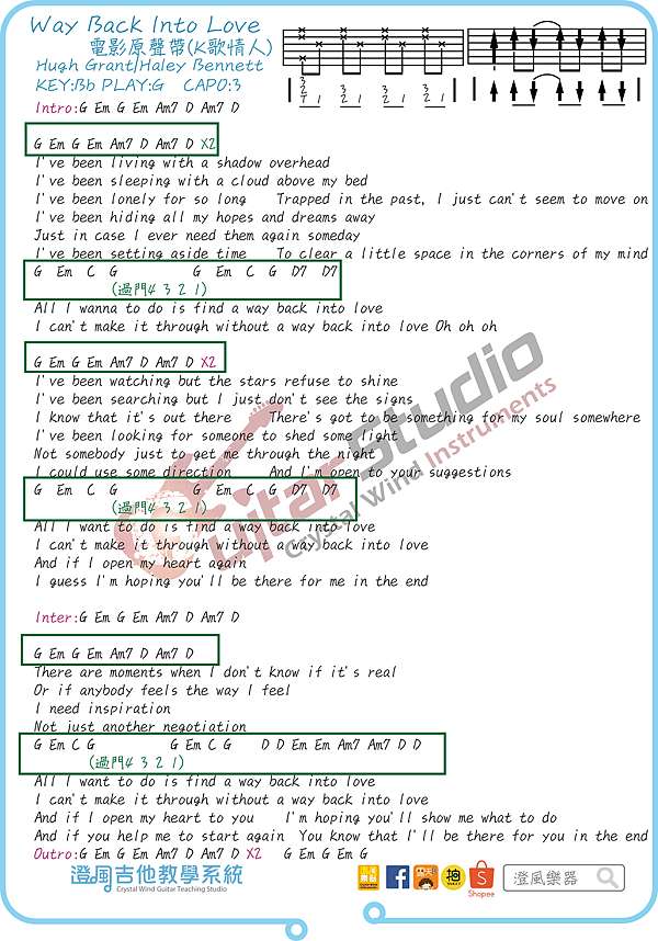 吉他譜 Way Back Into Love 電影 K歌情人 澄風吉他教學系統 澄風吉他教學系統 痞客邦