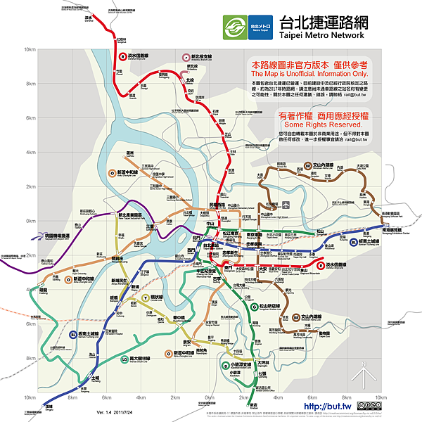 台北捷運路網 (實際比例版)