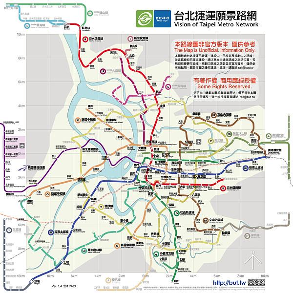 台北捷運願景路網 (實際比例版)