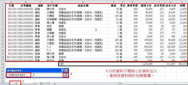 選取分析資料