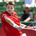 02 Stanislas Wawrinka from Switzerland plays against Marcos Baghdatis from Cyprus during the Kooyong Classic tennis tournament in Melbourne Wednesday, Jan. 14, 2009. Wawrinka won the match 6-2, 6-2.jpg