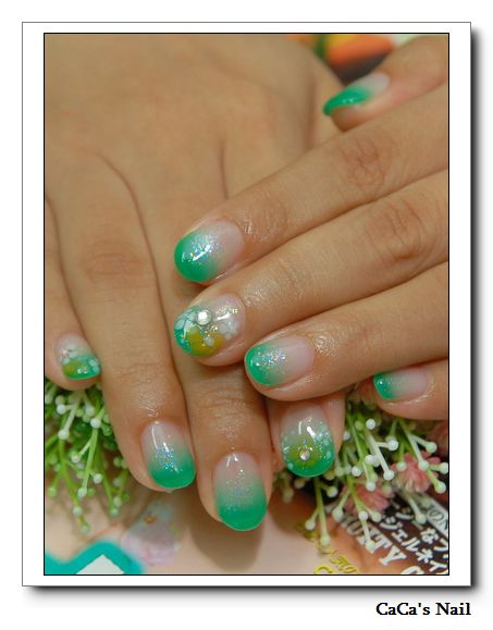Calgel光療指甲~花。綠果凍
