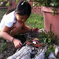 madison playing with flowers