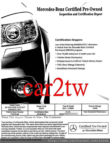 17年外匯車賓士 C300 CPO認證書,說明此車經運賓士原廠100多項檢查,比一般中古車更有保障,開得安心。 17年外匯車賓士 C300 CPO認證書,說明此車經運賓士原廠100多項檢查,比一般中古車更有保障,開得安心。