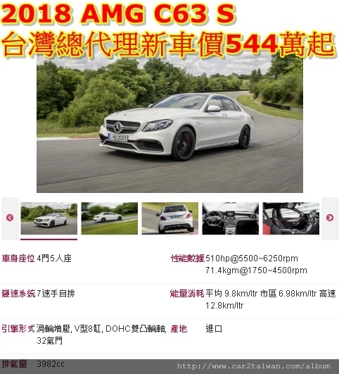 2018 C63s AMG 新車售價