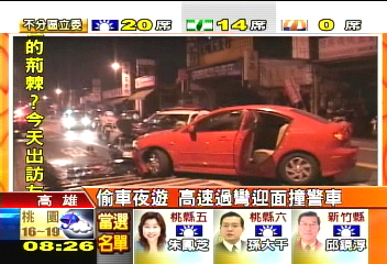 偷車夜遊　高速過彎迎面撞警車