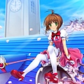 Konachan.com - 71800 card_captor_sakura cherry_blossoms dress green_eyes jpeg_artifacts kinomoto_sakura moonknives thighhighs wings