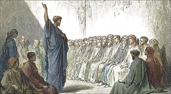 Paul preaching to Thessalonians Gustave Dore c1850保羅_帖撒羅尼迦.jpg