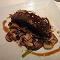 my main dish--steak by rare with sauteed mushrooms
